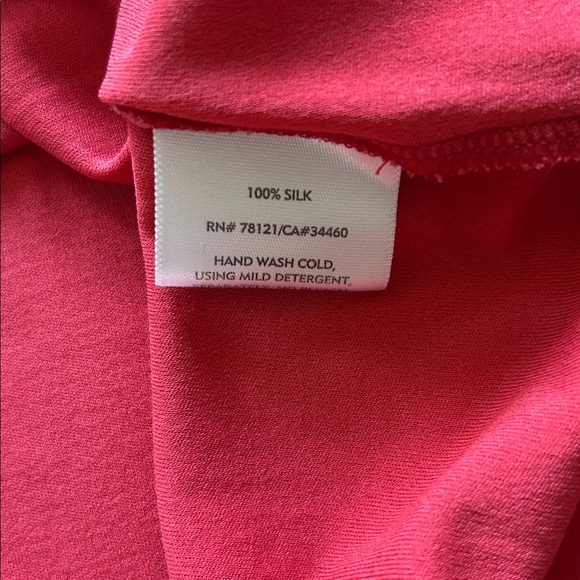 Eileen Fisher 100% silk bright coral sheer long sleeve top size small - Picture 5 of 9